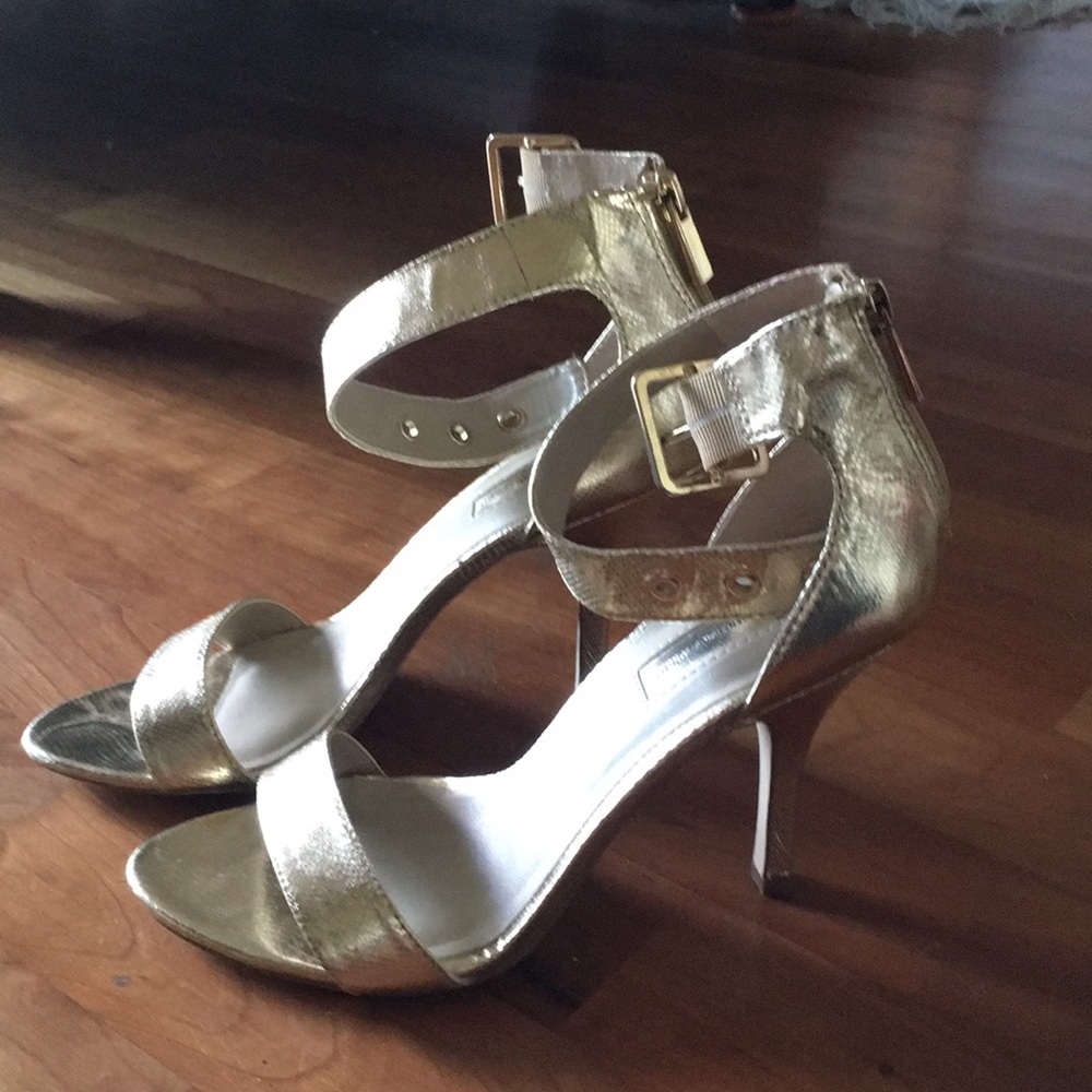 INC gold evening shoes